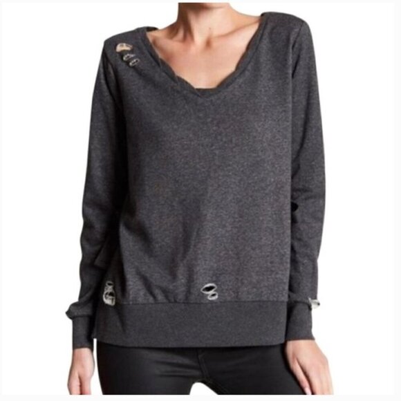 ROMEO & JULIET black French Terry Distressed Sweatshirt Size Small, NWT - Picture 1 of 8